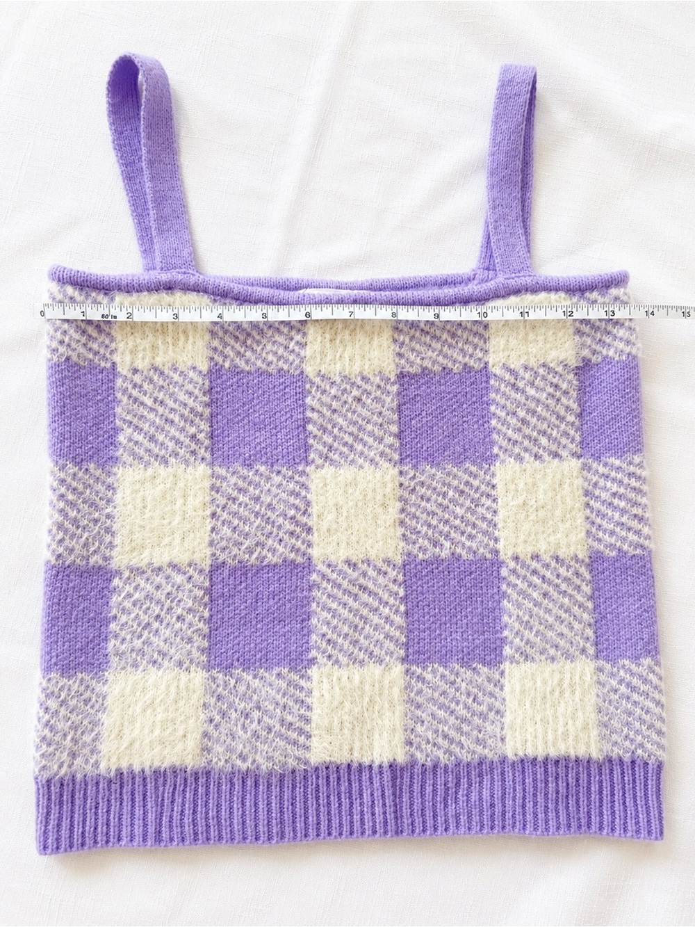Willow & Wind Lavender Gingham Knit Sweater Tank Top Cottagecore 2000s Soft Girl - Picture 4 of 5
